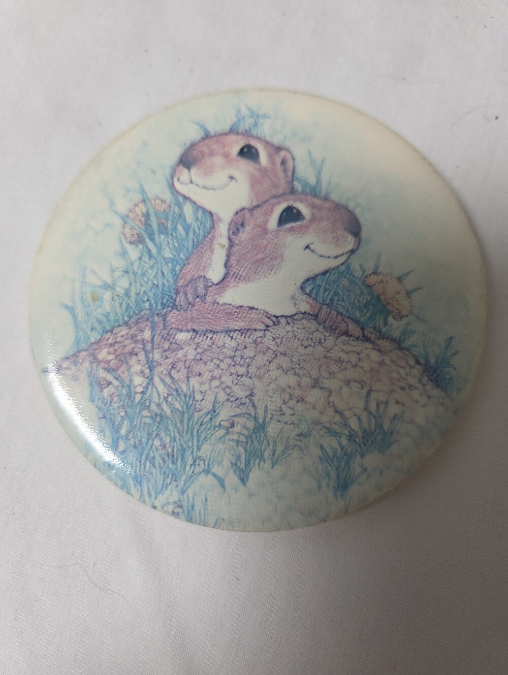 A decorative refrigerator magnet  featuring two illustrative prairie dogs